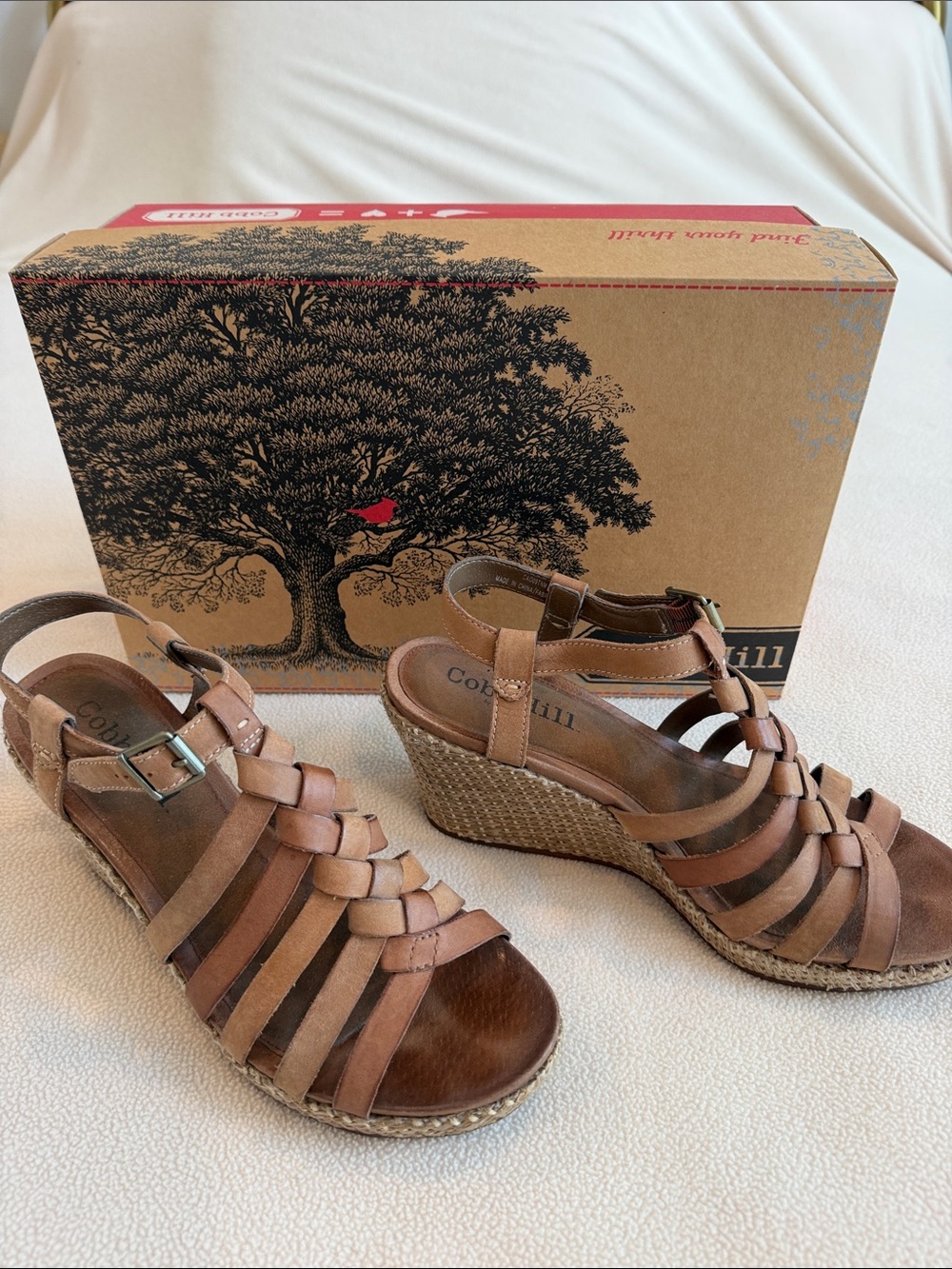 Cobb Hill by New Balance Tan Brown Woven Leather Wedge Sandals